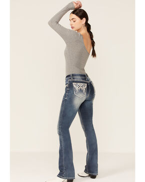 Womens GRACE IN LA Straight Leg Jeans Fancy Leather Florals with Crystals! 